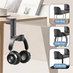 Hoofdtelefoonhouder - Koptelefoonhaak Tafelklem - Bureau Organisatie - 360 Graden Roterend - 5 Stuks - Wit — thumbnail 3