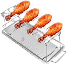 Roestvrijstalen kippenpootrek – bbq accesoires - Opvouwbaar braadrek met 14 sleuven – BBQ-grillstandaard met lekbak – Vleesbraadhouder – BBQ-accessoire voor buiten — thumbnail 1