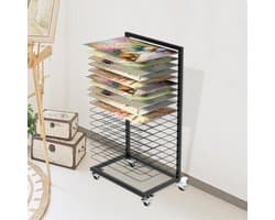 Functioneel foto droogrek met vergrendelbare wielen en 18 verwijderbare planken voor kunst en afdrukken