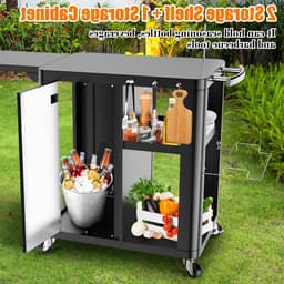 Grill trolley met opklapbare zijtafel, multifunctionele buitenkeuken met opbergruimte en wielen, 143 x 37 x 89 cm — thumbnail 3