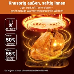 Heteluchtfriteuse XL - Airfryer met venster - Gezond koken - 8 programma's touchscreen - 65 liter - Zwart — thumbnail 3