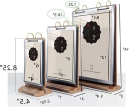Houten A5 Signaalhouder voor Tafel met Verticale Kaart Flip Display, Dubbelzijdig Flyerframe met 6 Pagina's en Basis — thumbnail 4