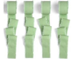 Chiffon Lint 20 m in 4 Rollen 4 cm x 5 m Eucalyptus Groen voor Trouwen, Decoratie en Creatieve Knutselprojecten