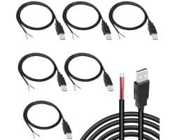 Pakket van 5 USB 2.0 Pigtail Kabels, 2-Core 0.3 m Open Eind Kabels voor Voeding en Opladen