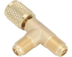 T Adapter voor Airconditioning R22, 1/4 Inch SAE, met Ventielkern van Messing, Geschikt voor R12, R134 en Vacuümmeter, Duurzaam en Betrouwbaar