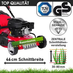 Benzine grasmaaier met aandrijving - 3,5kW tot 5,2kW vermogen - 46-51cm maaibreedte - 30-80mm maaihoogte - 60L opvangzak - TUV gekeurd — thumbnail 2