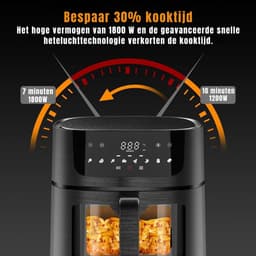 RUX® Airfryer XXL - Mini-oven - Heteluchtfriteuse - 9L - 8 Programma's - Zwart - 30cm x 36cm x 30cm — thumbnail 6
