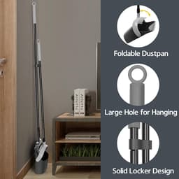 JEHONN Broom and Sweeper Set with Long Handle, 138 cm, 180° Rotatable, for Camping, Sweeping Broom for Awning, Home, Office, Lobby, Patio (Black & Grey) — thumbnail 5