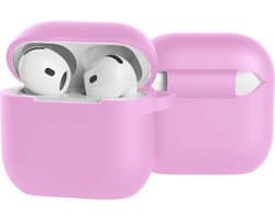 Case - Geschikt voor Apple AirPods 4 - Siliconen Hoes met Clip - Silicone Hoesje Cover - Flamingo
