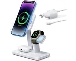 ESR HaloLock 25W 3-in-1 Oplader | Compatibel met MagSafe | Magnetische Draadloze Lader Geschikt voor iPhone, AirPods (Pro) en Apple Watch | met USB-C Adapter en 1.5M USB-C Kabel | Made for Watch | Wit