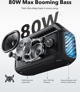 Soundcore Boom 2 Outdoor Speaker by Anker, 80W, Subwoofer, BassUp 2.0, 24H Playtime, IPX7 Waterproof, Floatable, RGB Lights, USB-C, Custom EQ, Bluetooth 5.3, Portable For Outdoors, Camping, Beach, and Backyard-Zwart — thumbnail 12