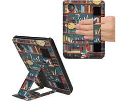 kwmobile e-reader hoesje geschikt voor Kobo Clara 2E hoes - Met polsband en standaard - Kunstleren e reader beschermhoes - bibliotheek design