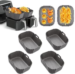 Voor Ninja Foodi Max Dual Zone Air Fryer Accessoires - Set van 4 vierkante siliconen bakplaten - Compatibel met AF300EU, AF400EU en andere Dual Zone-modellen - Grijs — thumbnail 1