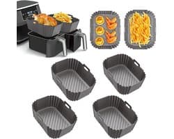 Voor Ninja Foodi Max Dual Zone Air Fryer Accessoires - Set van 4 vierkante siliconen bakplaten - Compatibel met AF300EU, AF400EU en andere Dual Zone-modellen - Grijs