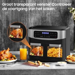 Dewelling XXL 12L Airfryer KDFO-5511DTW – 2600W Multifunctionele Heteluchtfriteuse met Dubbele Zone Onafhankelijk Koken - Verwijderbare Tussenwand - Dubbel Gelijktijdig Koken - Met Kijkvenster - 10 Vooraf ingestelde Menu's - 50–200°C — thumbnail 2