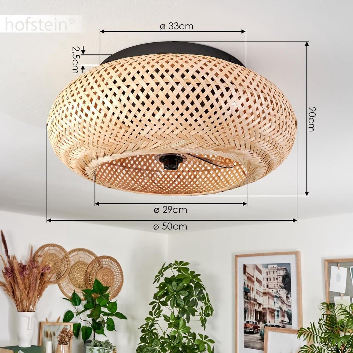 Stijlvolle Plafondventilator met Verlichting - 50 cm - Zwart/Bamboe - Inclusief Afstandsbediening — afbeelding 1
