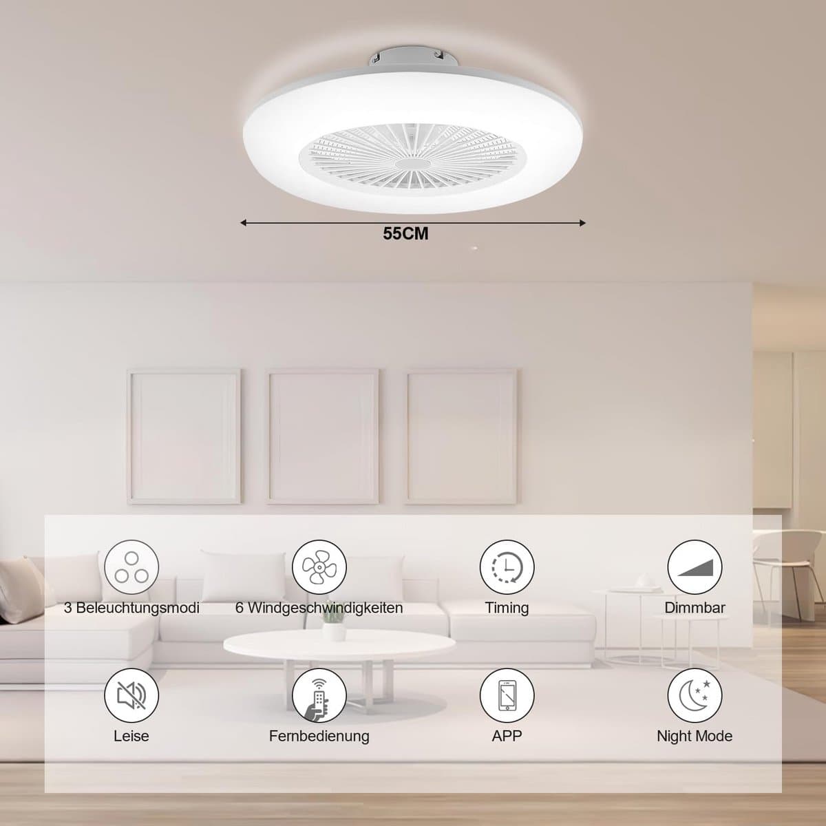 Zwarte Plafondventilator met Dimbare LED Verlichting 80W en Afstandsbediening Ø55 cm — afbeelding 1
