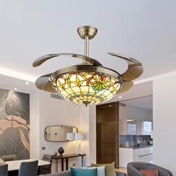 Plafondventilator met Licht en 6 Snelheden Tiffany Stijl Dimbaar — thumbnail 5