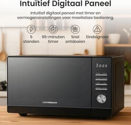 Digitale Magnetron 25 Liter met 8 Programma's, Ontdooifunctie en LED Display - Zwart — thumbnail 5