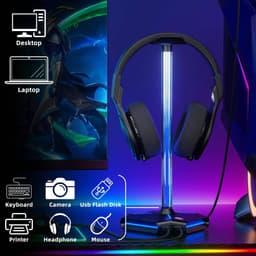 Hoofdtelefoon Stand - Headset Houder - Gaming Bureau - Met RGB Verlichting - 14 x 9.9 x 25 cm - Regenboog — thumbnail 5