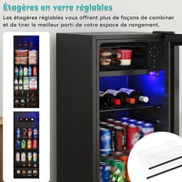 OKWISH Mini Koelkast – Stil En Energiezuinig – 128 L – Roestvrij Staal – Zwart – Met Vriesvak En Ledverlichting — thumbnail 3