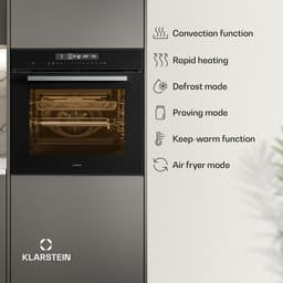 Klarstein Airjet inbouwoven - 72 liter elektrische oven met Airfryer-modus, 13 kookfuncties, touchbediening, geëmailleerde binnenkant, A++ energieklasse, driedubbele beglazing, geïntegreerde enkele oven, zwart — thumbnail 8