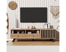 Tv-kast met opbergruimte - Lowboard mediakast - Woonkamer meubel - Decoratieve latten deuren - 150 x 38 x 44 cm