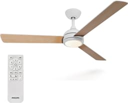 Philips Civx Plafondventilator met LED-lamp - 3 Bladen - Diameter: 132cm - Drie tinten wit licht (3000K / 4300K / 6500K) - Dimbaar tot 10% - Afstandsbediening - Wit of Licht hout - 2500 Lumen — thumbnail 1