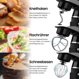 Krachtige Keukenmachine met 6 Liter Roestvrijstalen Kom - Deegmachine met Flexibele Roerder, Kneedhaak en Garde - 1500 W met 6 Niveaus — thumbnail 4