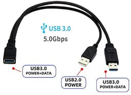 USB 3.0 Vrouwelijk naar Dubbele USB Mannelijke Y-Kabel voor Extra Stroom en Data — thumbnail 5