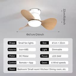 Kleine Plafondventilator met Verlichting en Afstandsbediening - Stil, Omkeerbaar en Energiezuinig — thumbnail 2
