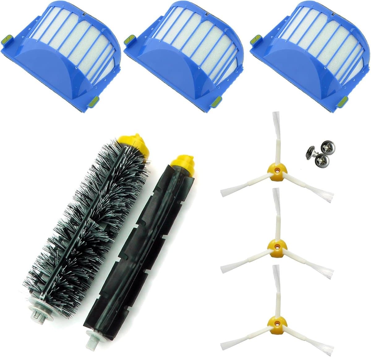 Geschikt voor Asp-Robot vervangingsset voor Roomba 600/610/620/621/630/650/651/655/660/661/PET robotstofzuigers met 3 AeroVac-filters, 3 borstels met 3 messen, 1 middenborstel, 1 middenrol en accessoires — afbeelding 1