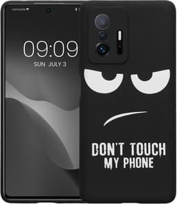 kwmobile telefoonhoesje geschikt voor Xiaomi 11T / 11T Pro - Hoesje voor smartphone in wit / zwart - Backcover van TPU - Don't Touch My Phone design — thumbnail 2