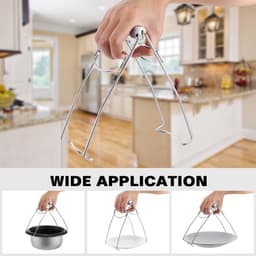 2-stuks Gripper Bowl -Roestvrijstalen klem voor hete schotels - Komklem - Multifunctionele klem voor potten en borden - Houten handvat - Opvouwbaar - Geschikt voor het verwijderen van schotels uit ovens, airfryers, magnetrons en stoomkokers - Zilver — thumbnail 3