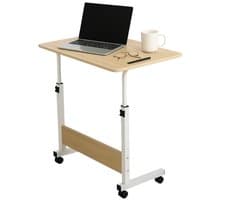 Lomera Verrijdbare Laptoptafel - Verstelbare Bedtafel - Hoogte Verstelbaar - Walnoot Tafelblad - Metalen Frame - Zwenkwieltjes Met Rem - Mobiele Bijzettafel - Computertafel - Houtlook - Ergonomische Laptop Tafel