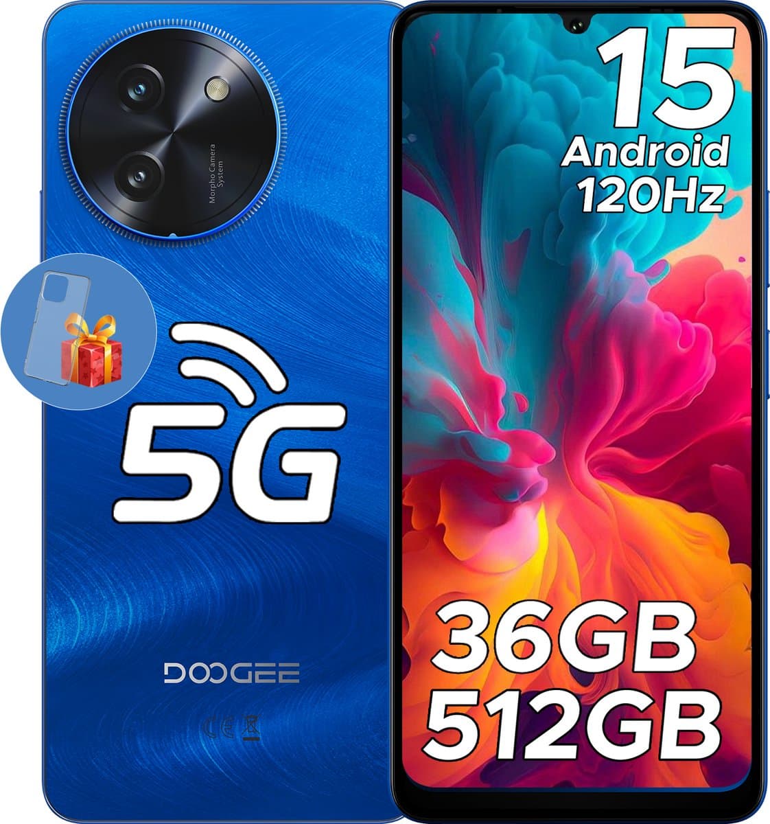 DOOGEE Note59 Pro+ 5G - Mobiele telefoon - Smartphone - 36 GB RAM+ 512 GB ROM - Android 15 - 6,75 in HD+ 120 Hz - 6250mAh/18W - UNISOC T8200 - Camera 50 MP - Face ID - GPS - Blauw — afbeelding 1