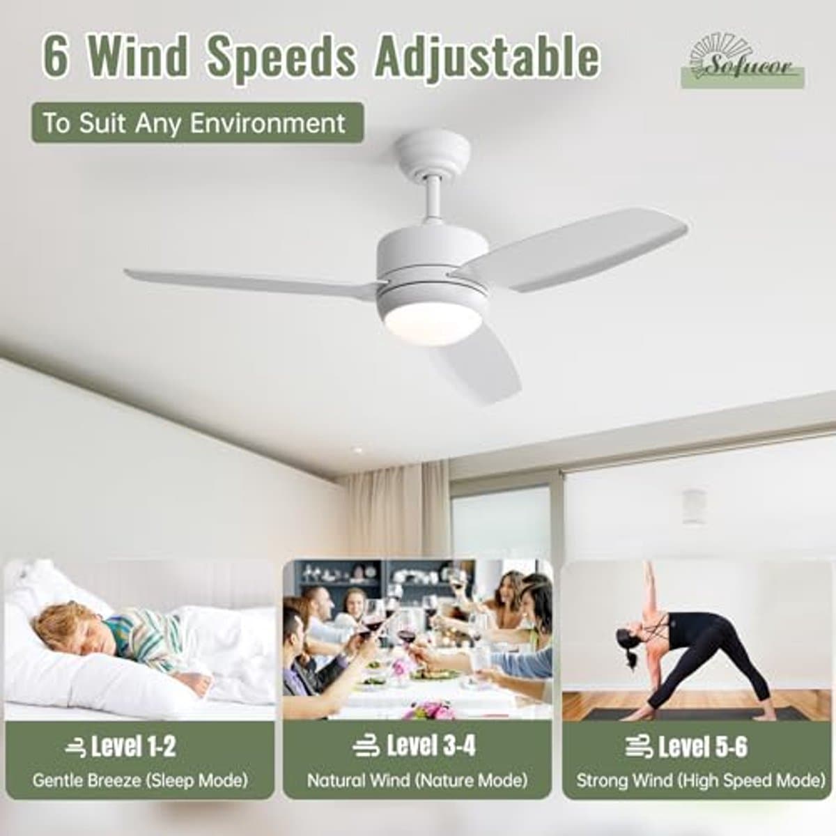 Plafondventilator met verlichting en afstandsbediening - 117 cm, DC, timer, 6 snelheden, stille ventilator voor slaapkamer en woonkamer — afbeelding 1