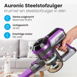 Auronic Steelstofzuiger Draadloos - Zonder Zak - Op Accu - 4-in-1 - 160W - Vacuum Cleaner - Paars/Grijs — thumbnail 2