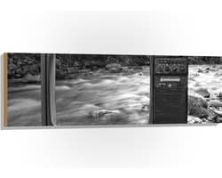 Hout - Oude Vintage Televisie met Doorkijk op Rivier (Zwart-wit) - 120x40 cm - 9 mm dik - Foto op Hout (Met Ophangsysteem)