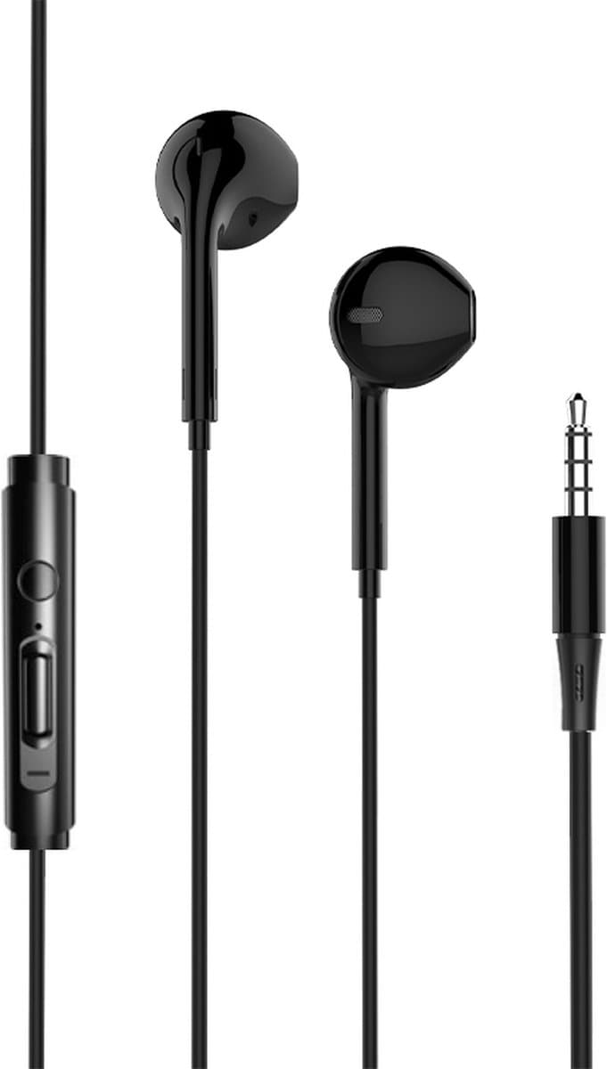 Bedrade oortjes - In Ear Oordopjes - Oortjes met Draad en Microfoon -Extra Bass - 3,5mm Jack Aansluiting - 120cm kabel - Zwart — afbeelding 1