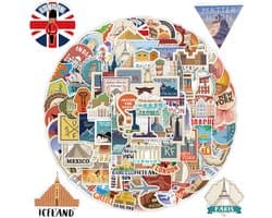 Koffer Stickers met Landen, Steden en Landmarks - 100 Travel stickers - Voor laptop, reis logboek, journal, auto etc.