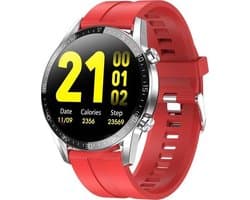 Belesy® Link - Smartwatch Dames - Smartwatch Heren - Horloge - Stappenteller - 1.4 inch - Kleurenscherm - Full Touch -Bluetooth Bellen - Zilver - Siliconen - Rood - Moederdag