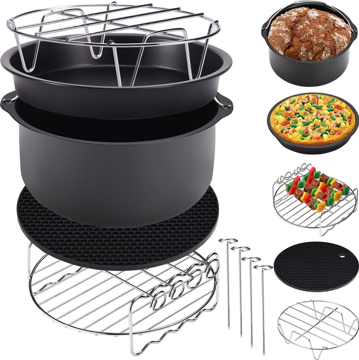 Monzana Heteluchtfriteuse Accessoires - Set 9-delig Metaal – Zwart — afbeelding 1