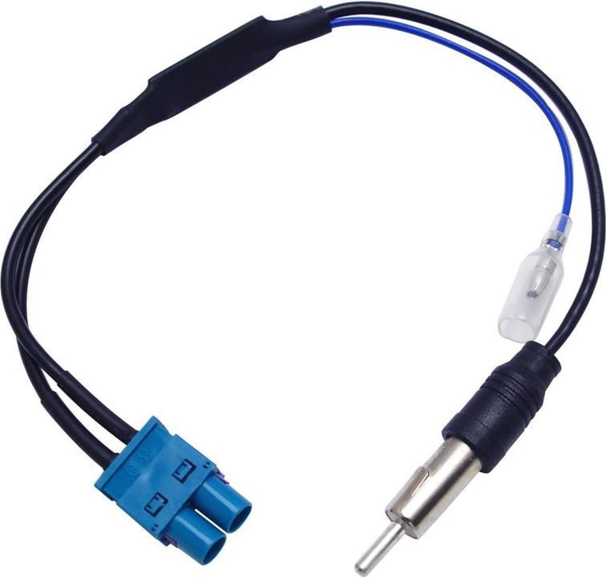 Antenne kabel Adapter dubbel fakra (m) > DIN (m) met versterker geschikt voor VW Volkswagen Skoda Audi Seat etc — afbeelding 1
