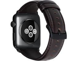 By Qubix - Geschikt voor Apple Watch bandje - Luxe Echt Lederen bandje - Donkerbruin - Geschikt voor Apple Watch 44mm / 45mm / 46mm / 49mm (Ultra 1,2 en 3) - Smartwatch bandje - leren smartwatchbandje - Horlogebandje
