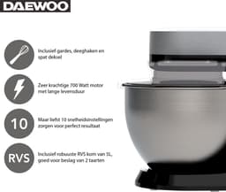 Daewoo SYM-1410: Keukenmachine - Kitchenaid - Antraciet - Keukenmixer - Met Accessoires - 700W - Foodprocessor - Keukenrobot — thumbnail 2