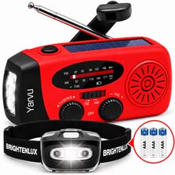 Yarvu ® Noodradio Solar Opwindbaar + LED Hoofdlamp op Batterijen - Noodpakket - 2000mAh - Powerbank - LED Zaklamp - Op Accu - Aanzwengelen - FM AM Radio - Zonne Energie - SOS Sirene - Rood — thumbnail 1