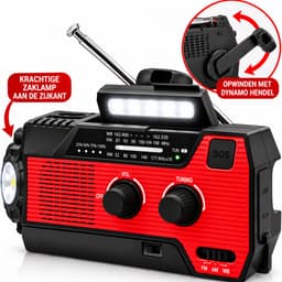 Noodradio - Op Batterijen (INCLUSIEF 16 Pack) - Opwindbaar & Batterij - AAA Batterijen - Zonnepaneel - + Zonne energie + Oplaadbaar - Nood Radio - Noodpakket - Solar - Voor Noodrantsoen - Rampen - Draagbare - FM AM - Aanzwengelen Radio – Rood — thumbnail 2