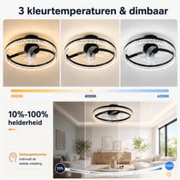 Rosnek Ventilatorlamp Plafond - Moderne Plafondventilator met Verlichting - Smart App Control & Remote Control - Ultra Stil - Omkeerbare Motor Zomer en Winterstand - Dimbaar - 6 Snelheden - Ø 45 cm — thumbnail 3