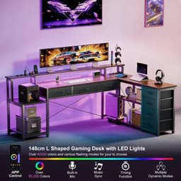 Atlasyx bureau - Tafel - Hoekbureau - Gaming - Bureautafel - CPU-houder - L-vormig ontwerp - 200 x 146 x 78 cm - Bruin — thumbnail 3